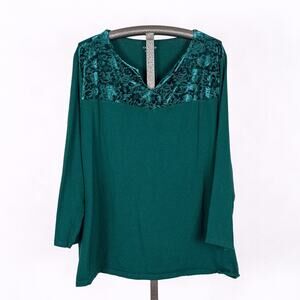 Catherines Knit Pullover Tunic Top Women's 4X Velvety Velour Accent Teal Green